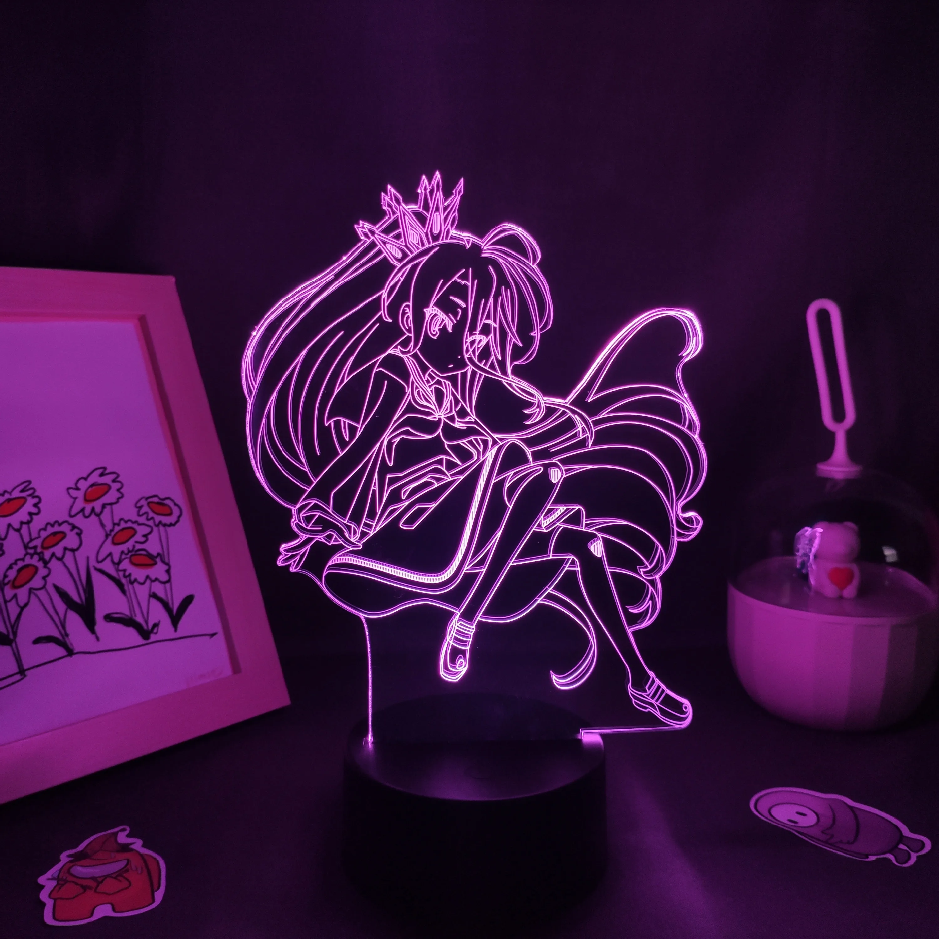 Kein Spiel Kein Leben Anime Figur Shiro 3D Lava Lampe LED Batterie Nacht Licht RGB Neon Bunte Manga Geschenk Schlafzimmer tabelle Desktop Decor
