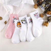 japanese kawaii women animals cartoon tube socks cute egg rabbit panther cotton long socks female and ladies pink milk white sox