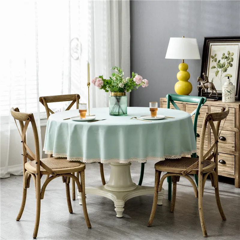 Льняная Скатерть Lanke круглая Водонепроницаемая маслостойкая с кисточкой