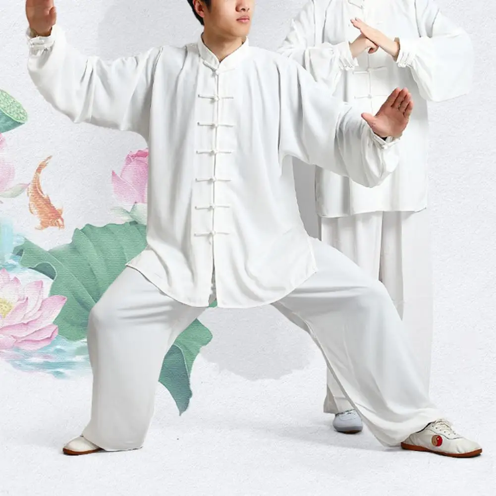 2Pcs/Set Pants Button Placket Unisex Shirt Tops Elastic Waist Kung Fu Suit Practice Clothes | Тематическая одежда и