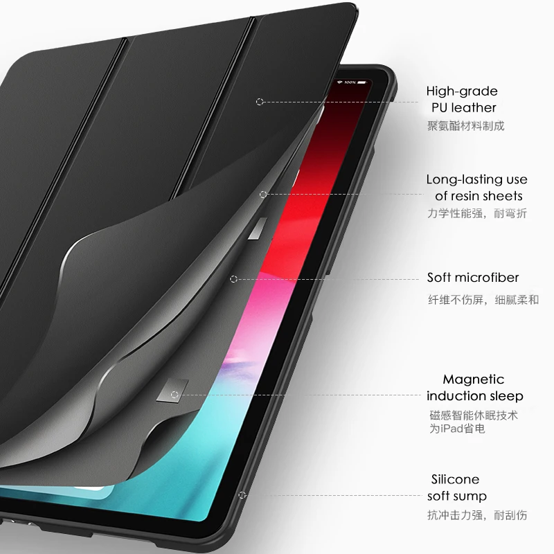 Чехол для IPad Pro, 11 дюймов, из искусственной кожи, мягкий силиконовый чехол на заднюю панель, ультратонкий светильник, трехслойный смарт-чехол для IPad Pro, 11 дюймов, Fundas