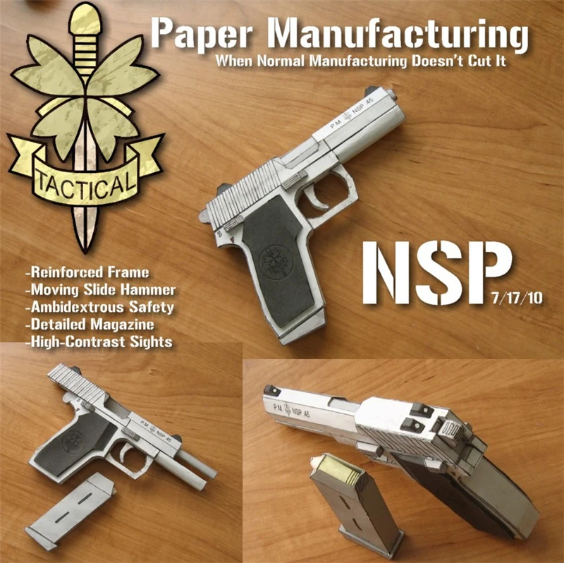 1:1 Scale NSP Pistol DIY 3D Handmade Paper Gun Model Toy Puzzle Decoration Assemble for Children Adults Military Fan Gift | Игрушки и