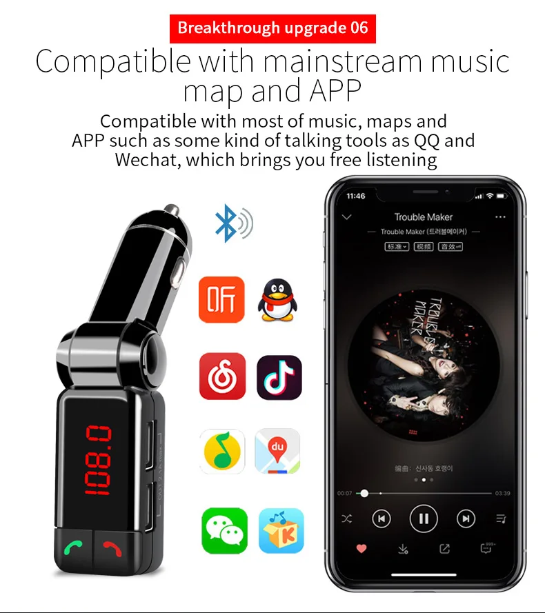 Автомобильный MP3 аудио плеер Bluetooth fm-передатчик беспроводной FM модулятор автомобильный комплект громкой связи ЖК-дисплей USB зарядное устройство для iPhone samsung