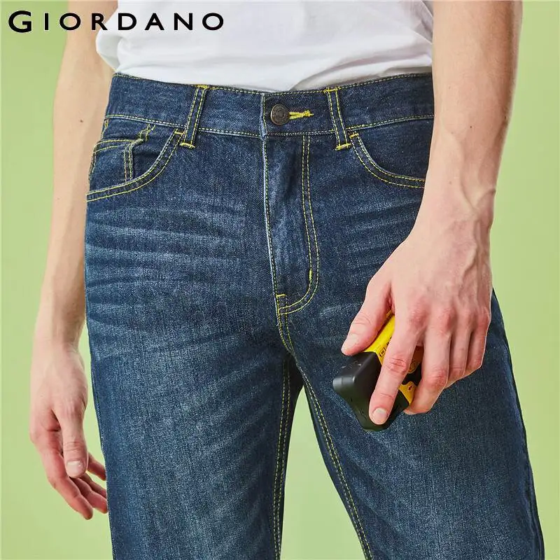 Giordano Men Jeans Denim Jeans Elastic Mid Rise Narrow Feet Quality Cotton Denim Jeans Pantalones Whiskering Denim Clothing
