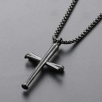 tiktok simple and generous mens sports baseball bat necklace stainless steel trend cross pendant