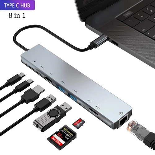 Type-C 8-in-1 Tebe Тип usb-C USB концентратор до 4K HDMI RJ45 usb 3,0 SD/карта td читатель быстрой зарядки PD 8 в 1 многофункциональный адаптер для MacBook Pro - Цвет: Type-C 8-in-1