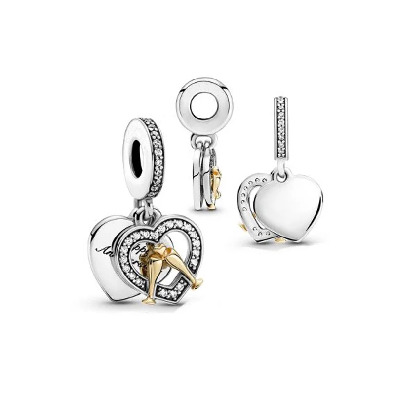 

2021 New 925 Sterling Silver Beads Two-tone Happy Anniversary Dangle Charm Fit Original Pandora Bracelet Women Jewelry Making