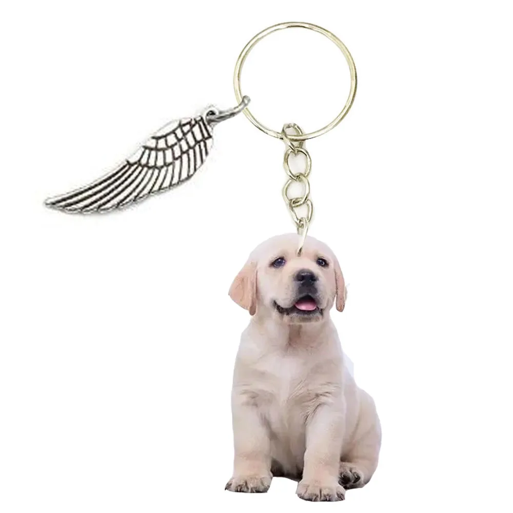 

Baby Dog Acrylic Golden Retriever Keyring With Wing Fashion Keychains Mens Car Key Chain Ring Gift for Women Love Animal Miss U