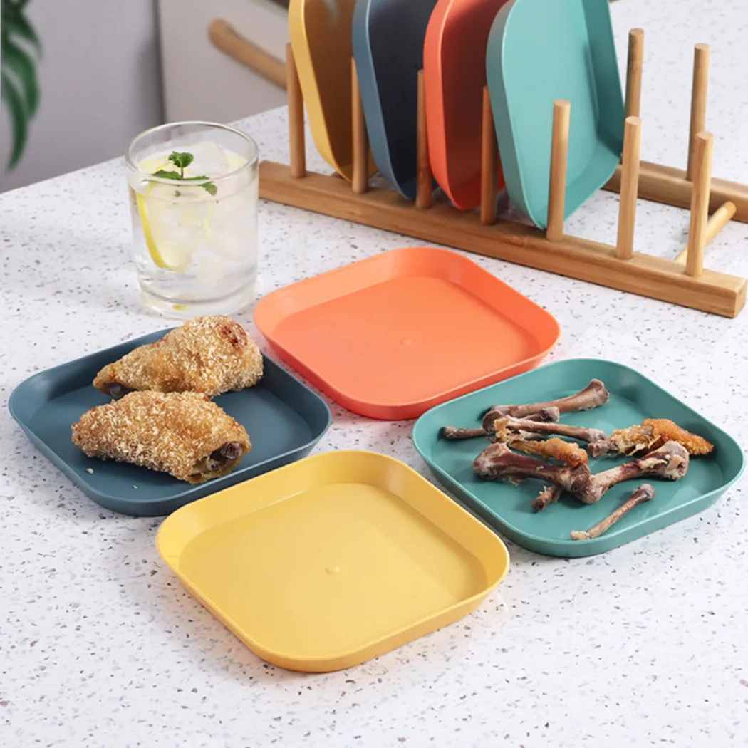 

4pcs Unbreakable Dinner Dishes Lightweight Plates For Salad/ Pasta Fruit Food-safe PP 13.5 X 13.5 X 3cm Kitchen Dinnerware