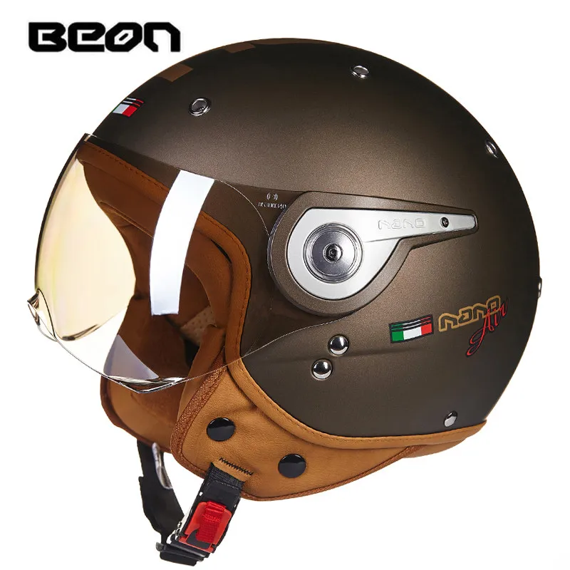 

Мотоциклетный шлем BEON B-110 Moto rcycle 3/4, шлемы с открытым лицом, Ретро шлем для мотокросса, мотоциклетный винтажный шлем
