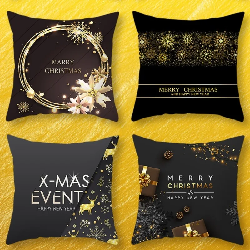 Чехол для подушки из кожи персикового цвета черного и золотого новый