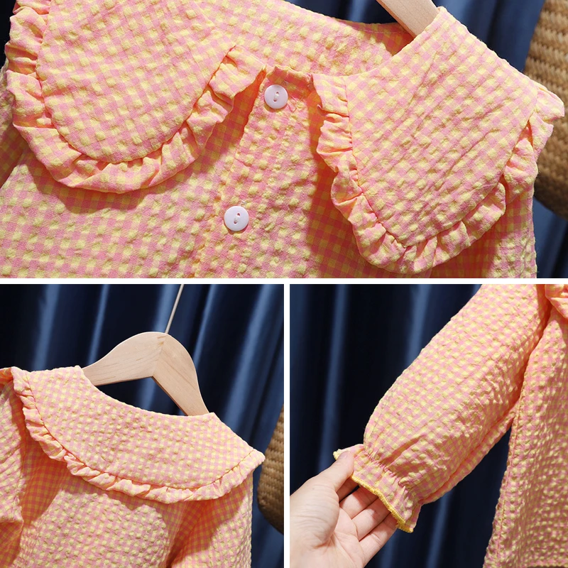 Блузка для маленьких девочек хлопковые рубашки рубашка в клетку с длинным