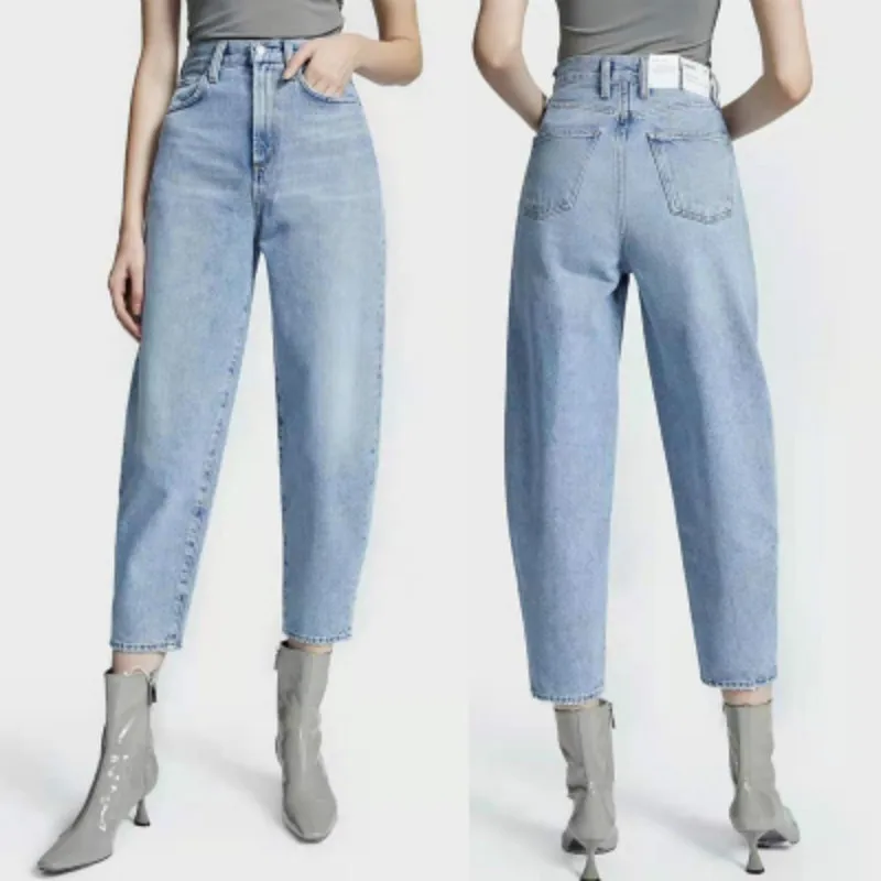 115128 Spring New Fashion Classic Trendy Brand Luxry Design Commute Versatile Nine Point High Waist Tapered Radish Jeans A6