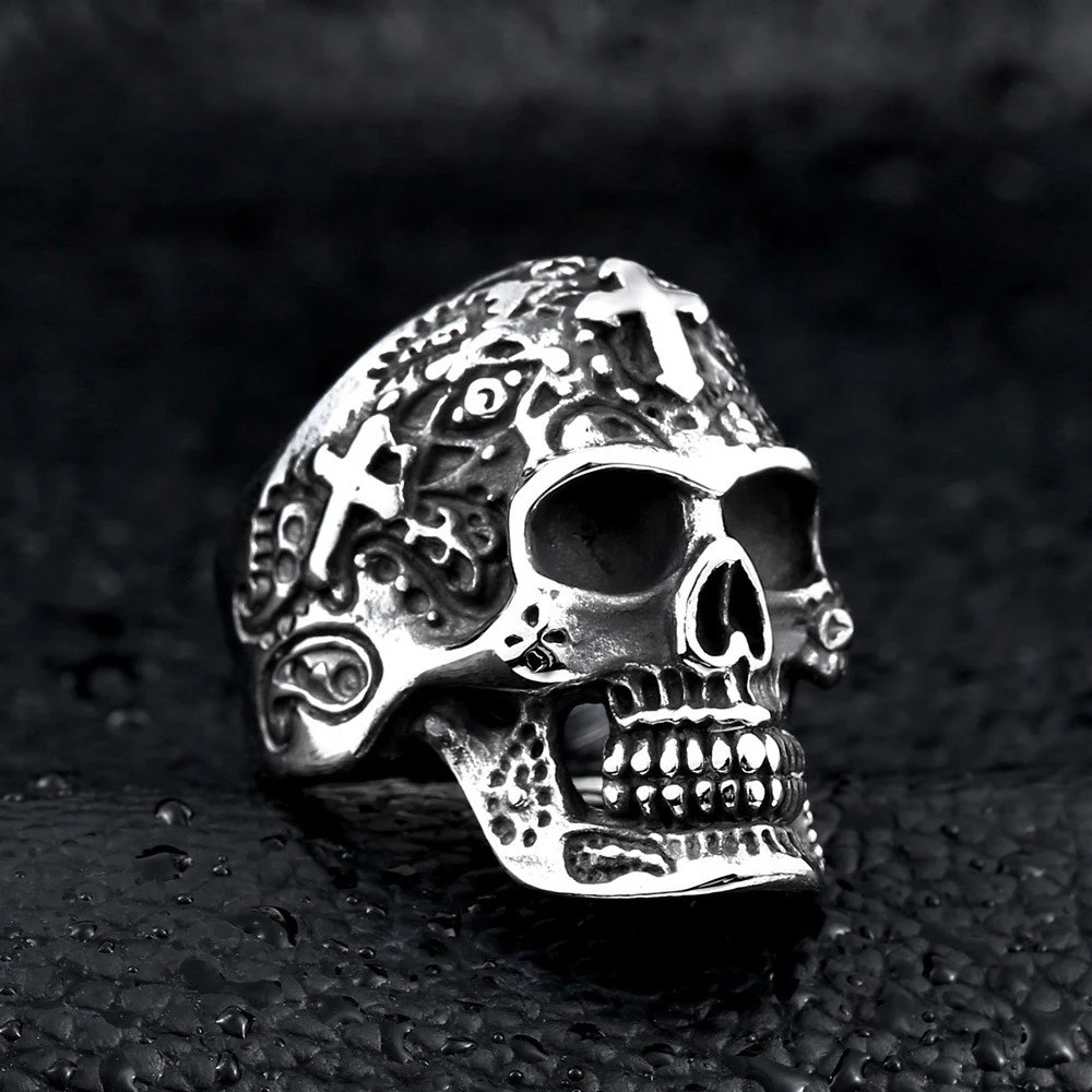 Мужское кольцо-скелет с крестом из титановой стали черепом в стиле хип-хоп