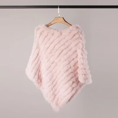 Pink VISI HOP/модное Стильное женское пончо с натуральным кроличьим мехом, Вязаная Шаль, качественная накидка VS5201 - Цвет: Pink