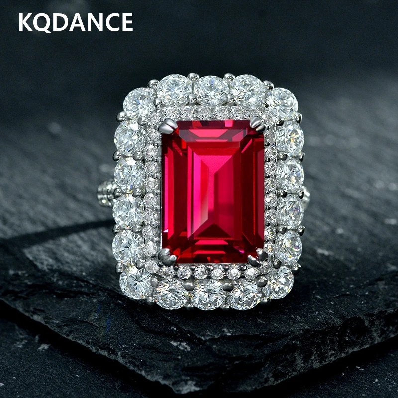 

Женское кольцо с имитацией рубина и муассанитом, из серебра 2021 пробы, с крупным камнем 10 х14 мм