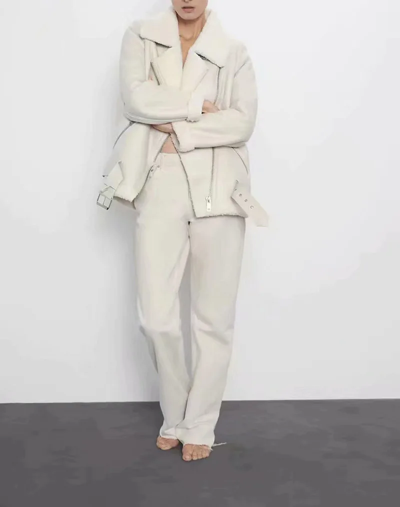 

Women Fashion Thick Warm Winter Fur white Faux Leather Oversized Jacket Coat Vintage Long Sleeve Female Outerwear Top