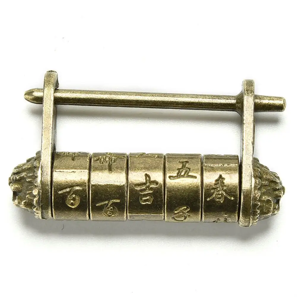 China Retro Text Code Lock Escape Room Antique Decorative Box Lucky Auspicious Five-wheeled Bronze Lettering Password Padlock | Дом и сад