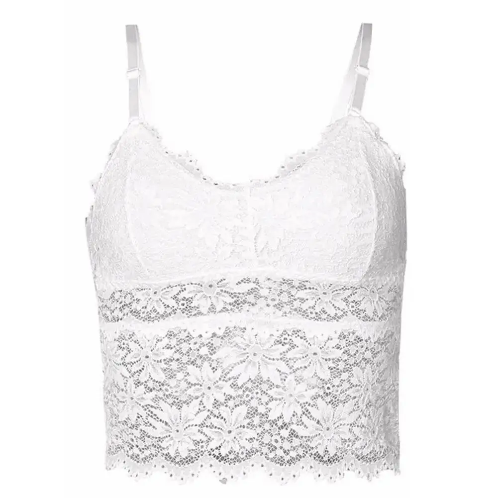 

80% HOT SALES!!! Women Solid Color Hollow Flower Lace Padded Strappy Bra Underwear Fitness Vest