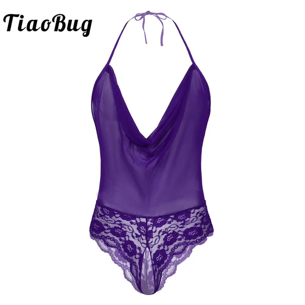 

TiaoBug Men Sissy Lingerie See-through Mesh Sleepwear Nightwear Erotic Sheer Bodysuits for Male Crossdressing Gay Sexy Underwear