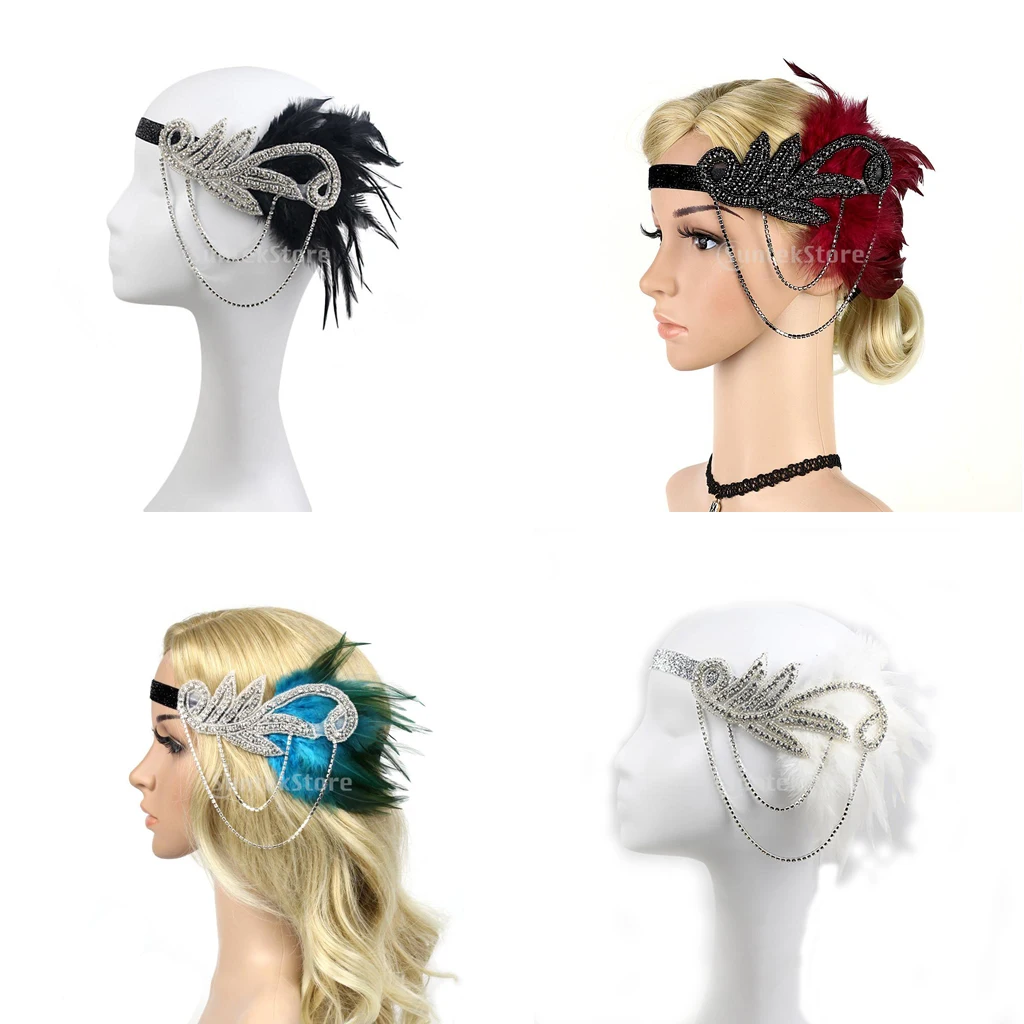 

Vintage Rhinestone Feather Headband Bridal Headdress Flapper Headband