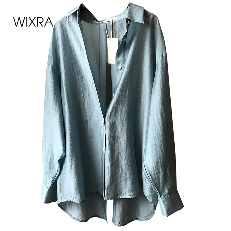 

Wixra Women's Solid Blouses Back Lace Up Elegant Stylish Tops Turn-Down Collar Casual Loose Shirts For Summer