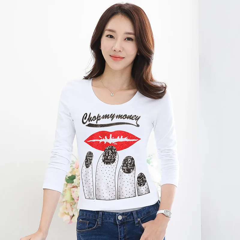 Женские футболки стразы Осенние Топы в стиле панк-рок женская футболка с