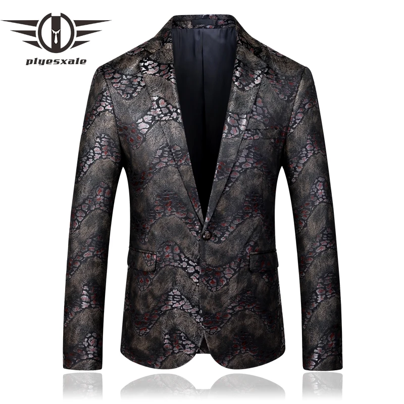 Бархатный пиджак для мужчин 2019 Новый Осень Slim Fit Мужские печатные блейзеры