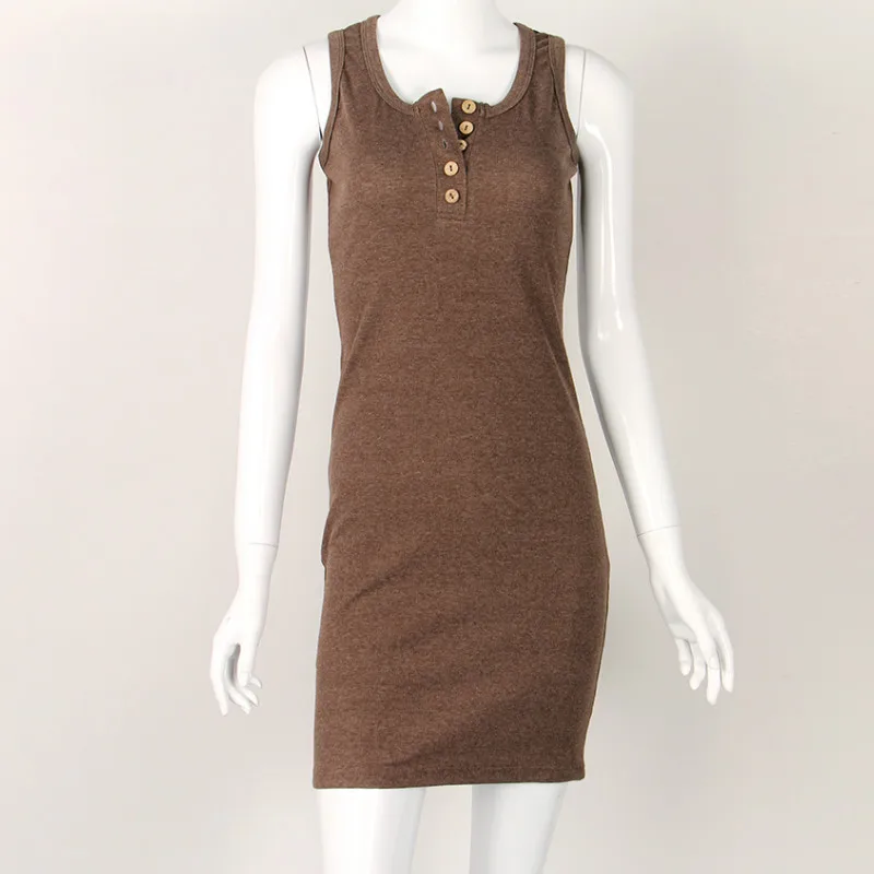 Осеннее Облегающее вязаное платье без рукавов с однотонными эластичными