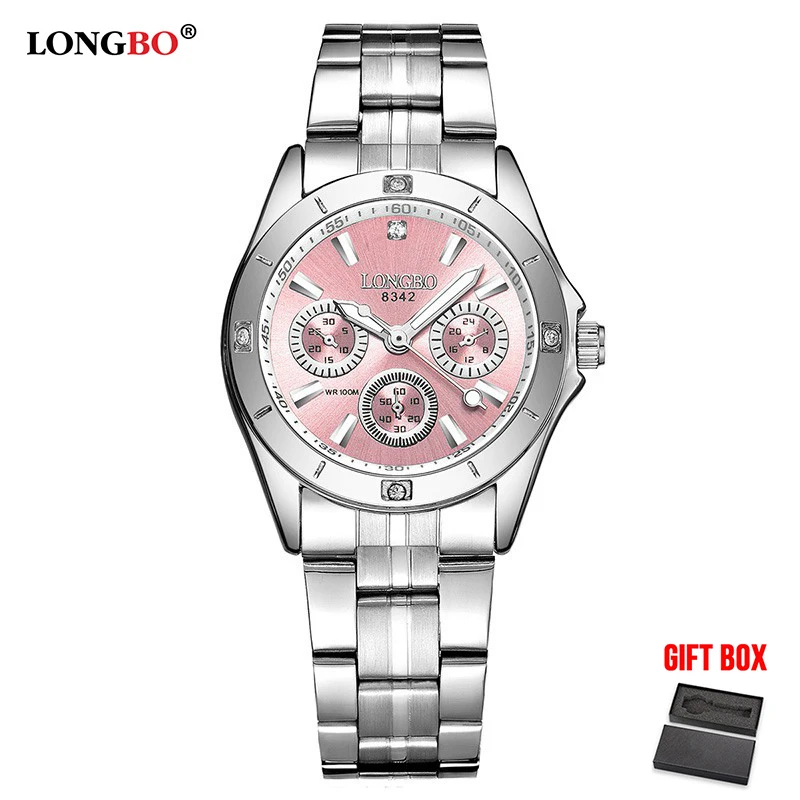 Pink Lady with Box LONGBO Брендовые спортивные военные наручные часы пара из нержавеющей стали Кварцевые часы мужские часы для отдыха Relogio Masculino - Цвет: Pink Lady with Box