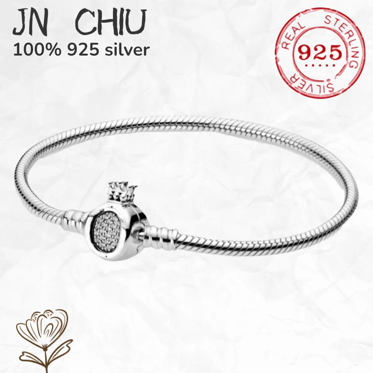 

Authentic 100% 925 Sterling Silver Crown Shape Fashion DIY Jewelry Snake Chain Charm Fits Original Pando Bracelets and Bangles