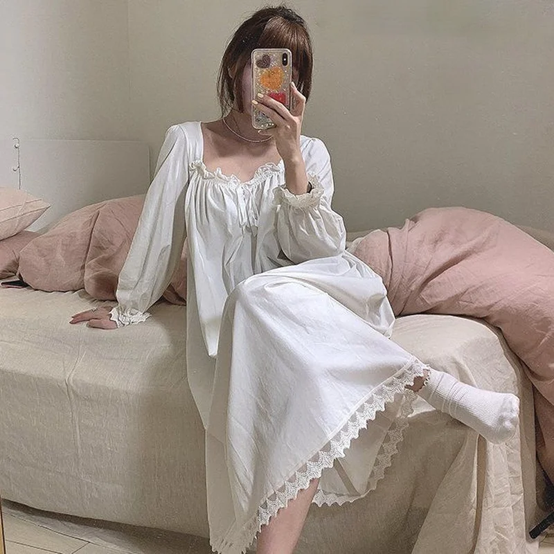 Для женщин ночные рубашки для девочек с длинными рукавами кружевное платье
