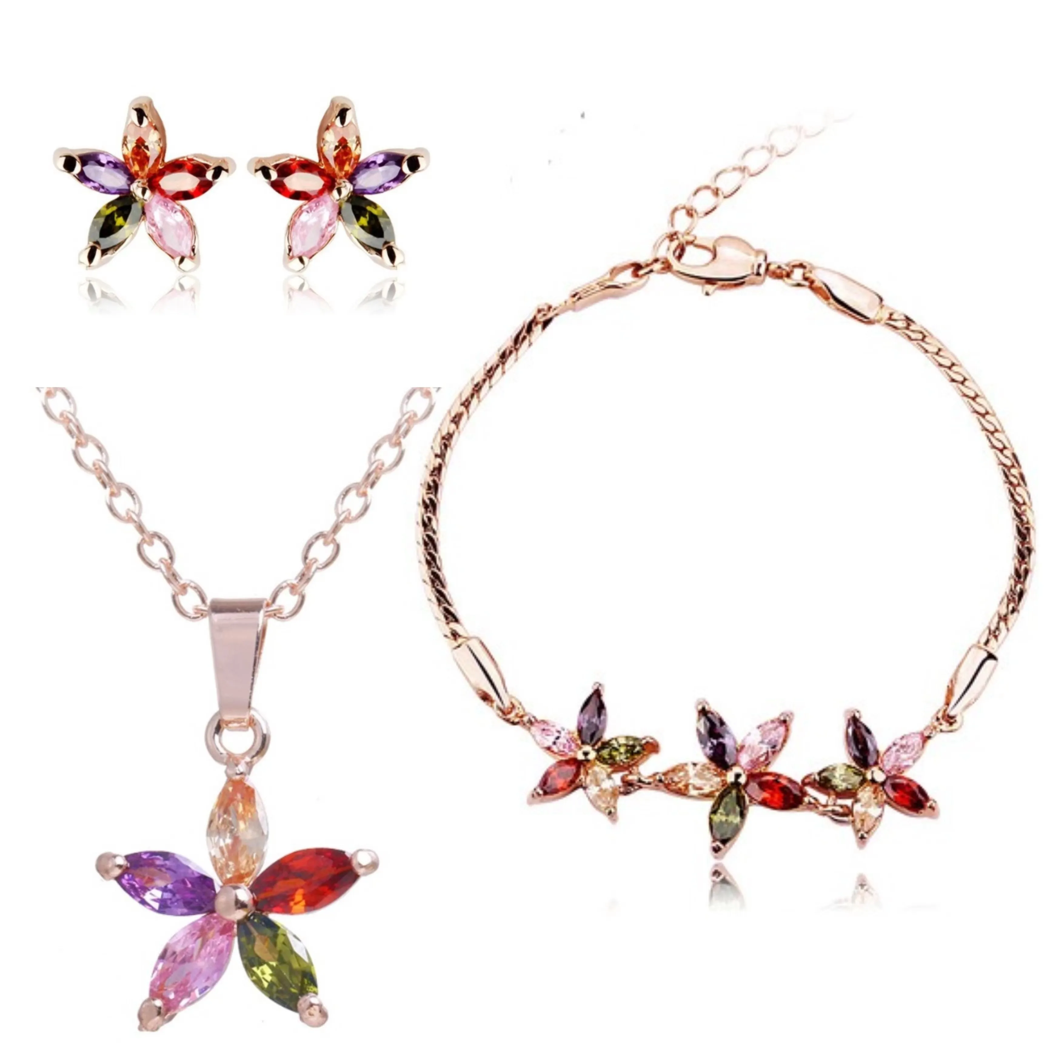 

AMC AAA Cubic Zirconic Pendant Necklace and Earring Set Multi Color Five Star Necklace Earring Sets Jewelry Sets Gift for Women