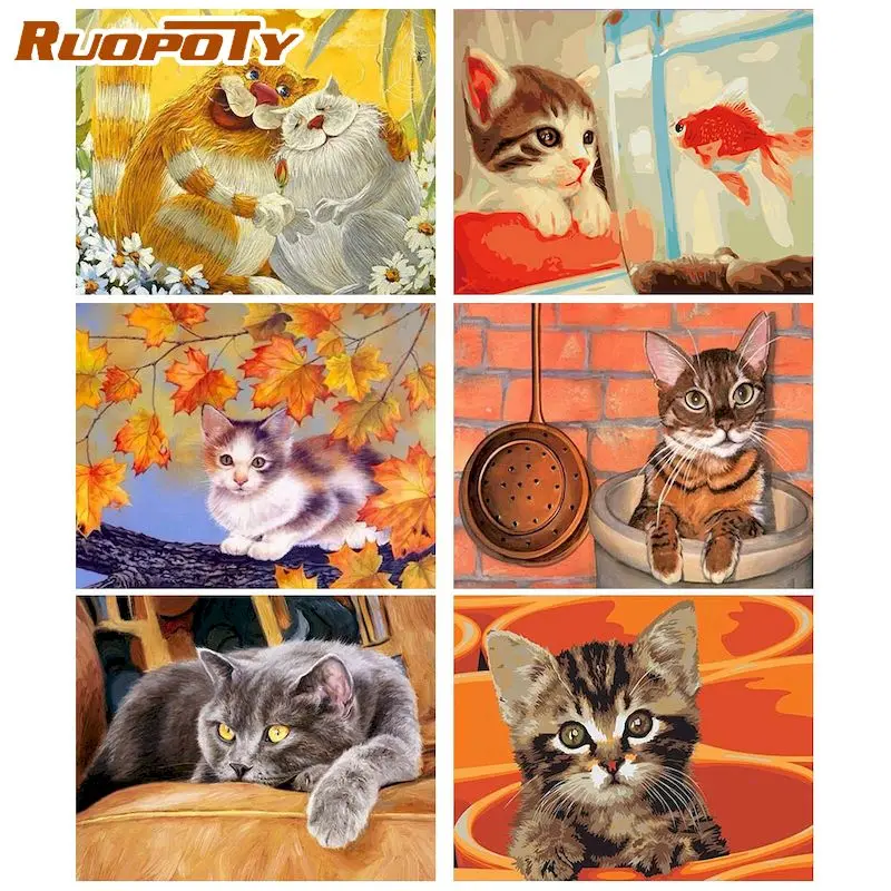 

RUOPOTY DIY 40x50cm Painting By Numbers Animals Cats Oil Picture Drawing Handpainted By Number Home decor gift