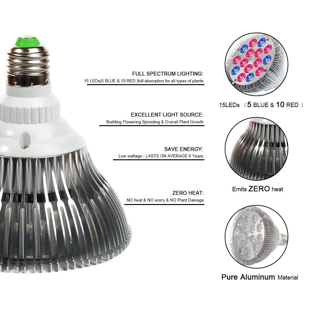 Светодиодсветильник лампа для выращивания растений E27 15 Вт|Лампочки фитоламп| |