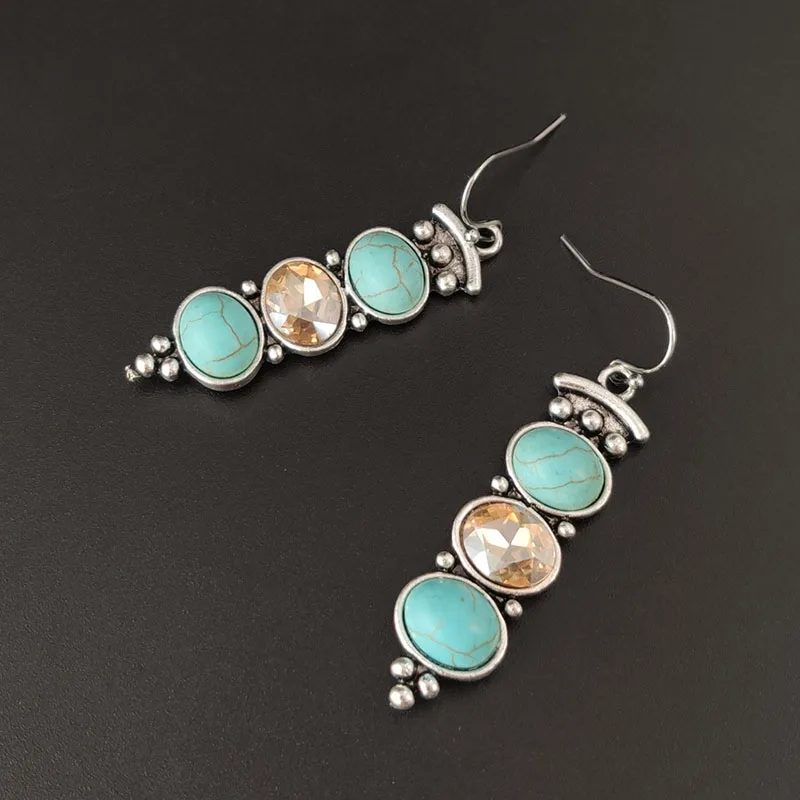 

Bohemian Style Earrings For Women Vintage Ethnic Bronze Round Natural Stones Long Metal Tassel Fringe Earrings Statement Jewelry