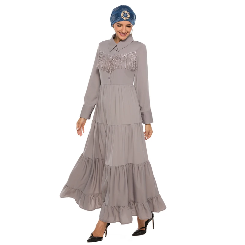 Женское платье с длинными рукавами мусульманское и кисточками арабское из