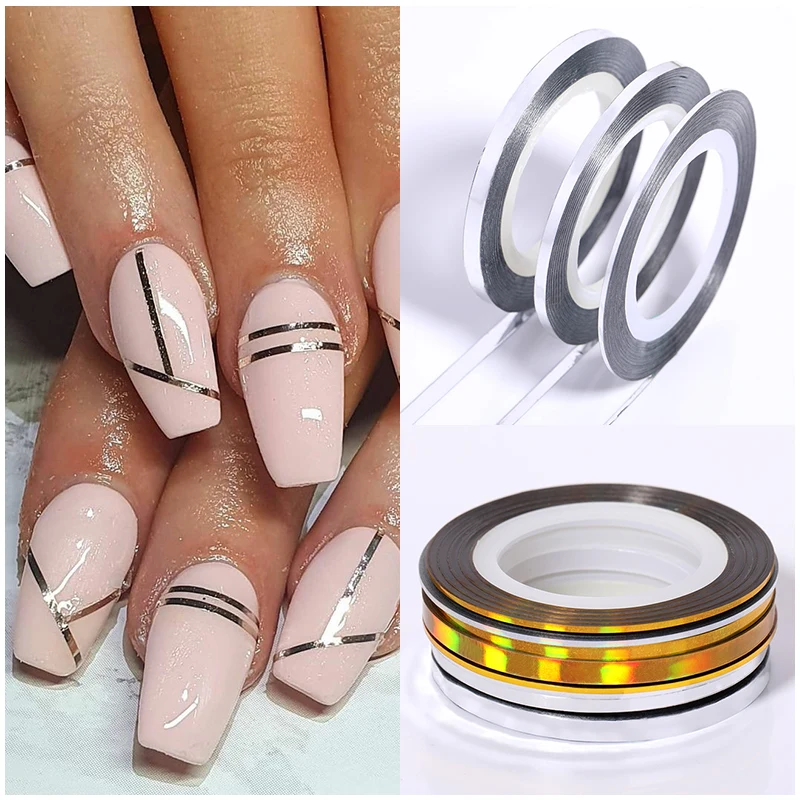 

1/2/3 мм, золотистые и Серебристые фотографические 3d-полоски, линейная лента, клейкая супертонкая Полировочная лента для дизайна ногтей
