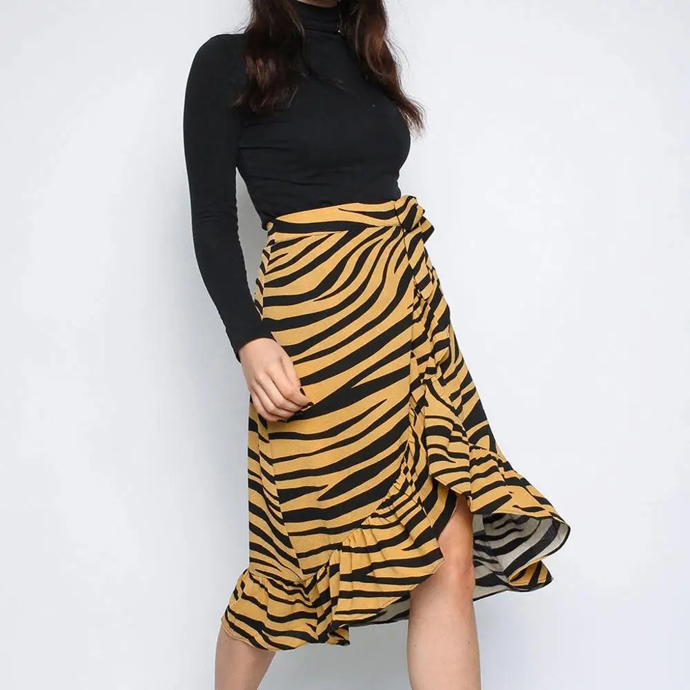 Женская юбка с завышенной талией модная дамская миди бантом и животным принтом