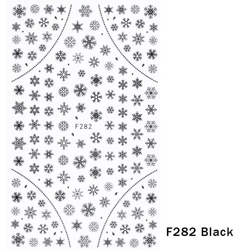 F282 Black 1 шт рождественские наклейки для ногтей наклейки снежные хлопья рождественские обертывания Снеговик зимние украшения маникюрные инструменты слайдеры F281-284 - Цвет: F282 Black