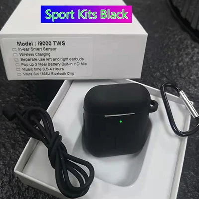i9000-Black-kits I9000 tws 1:1 Smart sensor 8D Bass Pop Up Беспроводная зарядка Bluetooth наушники 8D Super Bass pk W1 i200 i2000 i5000 - Цвет: i9000-Black-kits