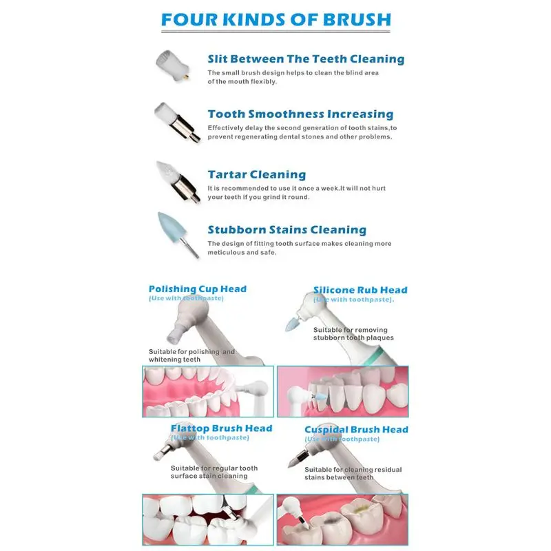 

New 4 In 1 Strong Motor Tooth Dental Cleaning Polish Massage Cleaner Dental Calculus Plaque Remover Grinding Head Tool