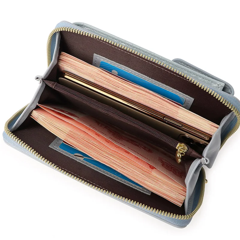 Clamshell Lrge Capacity Shouldear Bag Ladies Phone Pocket Pu Leather Cellphone Wallet For Women Long Card Holder Clutch Purse