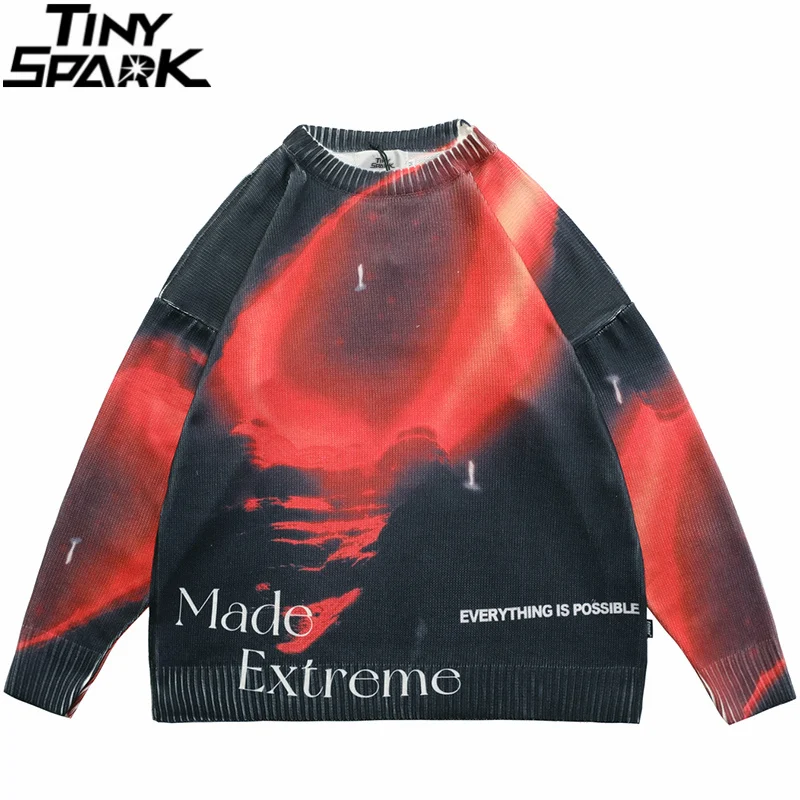 

Мужская Уличная одежда в стиле хип-хоп, вязаный свитер, пуловер с графическим буквенным принтом, осень 2021, Повседневный хлопковый пуловер ...