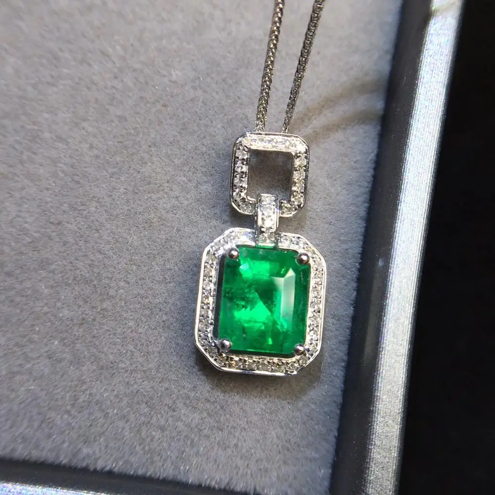 Fine Jewelry Certificate Real 18K White Gold AU750 Natural Green Emerald 1.72ct Gemstones Pendants for Women Necklace | Украшения и