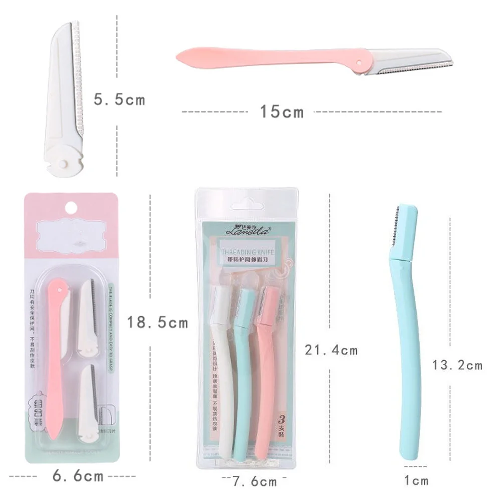 

3 Pcs Razor + 2 Set Portable Foldable Trimmer Stainless Steel Razor Makeup Tool Kit with Trimmer Head fo