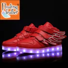 Кроссовки Детские с подсветкой, светодиодная обувь с крыльями, модные светящиеся кеды для мальчиков и девочек, зарядка через USB, розовые, красные, 20