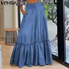 Женская плиссированная юбка, макси-юбка свободного кроя, с высокой талией, юбки с оборкой