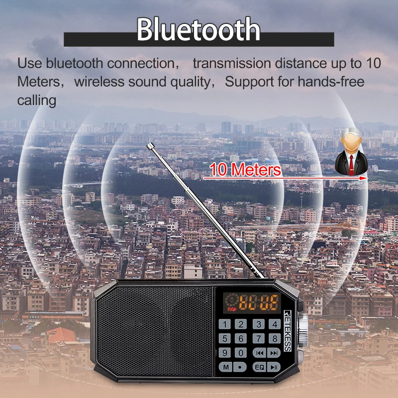 Retekess TR610 Bluetooth fm радио с разъемом для наушников поддерживает T flash (TF) карту чтения
