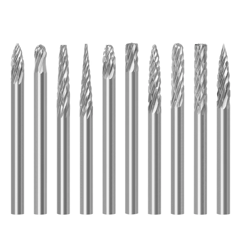 

Carbide Burr Set 10 Pcs Double Cut Solid Carbide Rotary Burrs Engraving Tools